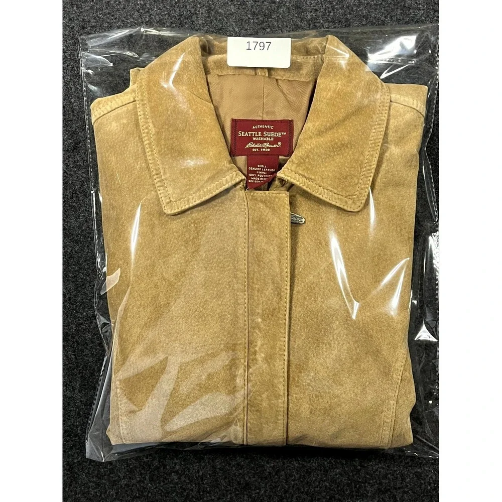 Eddie Bauer Seattle Suede Washable Leather Jacket Womens Small Tan Full Zip - Picture 13 of 13